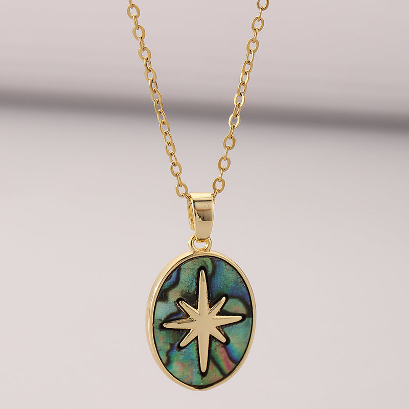 Ig Style Star Oval Stainless Steel Gold Plated Shell Pendant Necklace In Bulk