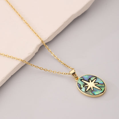 Ig Style Star Oval Stainless Steel Gold Plated Shell Pendant Necklace In Bulk