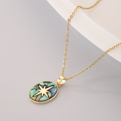 Ig Style Star Oval Stainless Steel Gold Plated Shell Pendant Necklace In Bulk