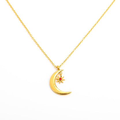 Retro Star Moon Titanium Steel Plating Inlay Zircon Pendant Necklace