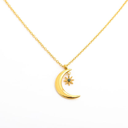 Retro Star Moon Titanium Steel Plating Inlay Zircon Pendant Necklace