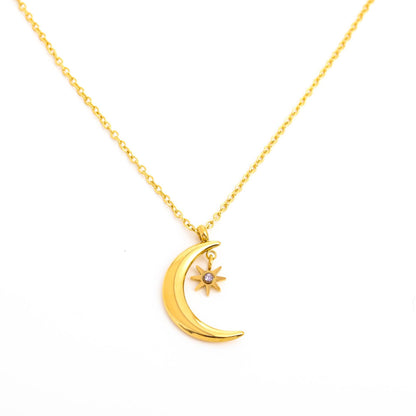 Retro Star Moon Titanium Steel Plating Inlay Zircon Pendant Necklace