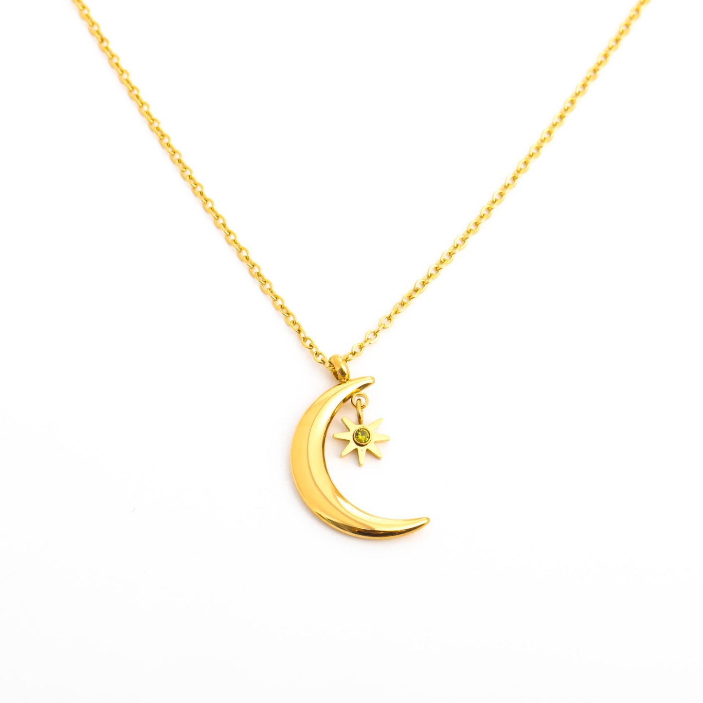 Retro Star Moon Titanium Steel Plating Inlay Zircon Pendant Necklace