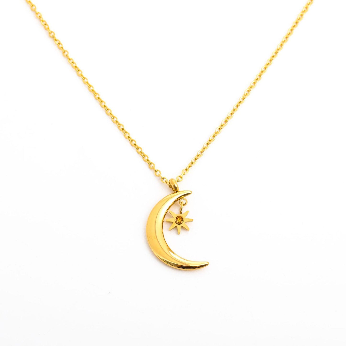 Retro Star Moon Titanium Steel Plating Inlay Zircon Pendant Necklace