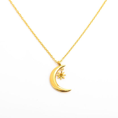 Retro Star Moon Titanium Steel Plating Inlay Zircon Pendant Necklace