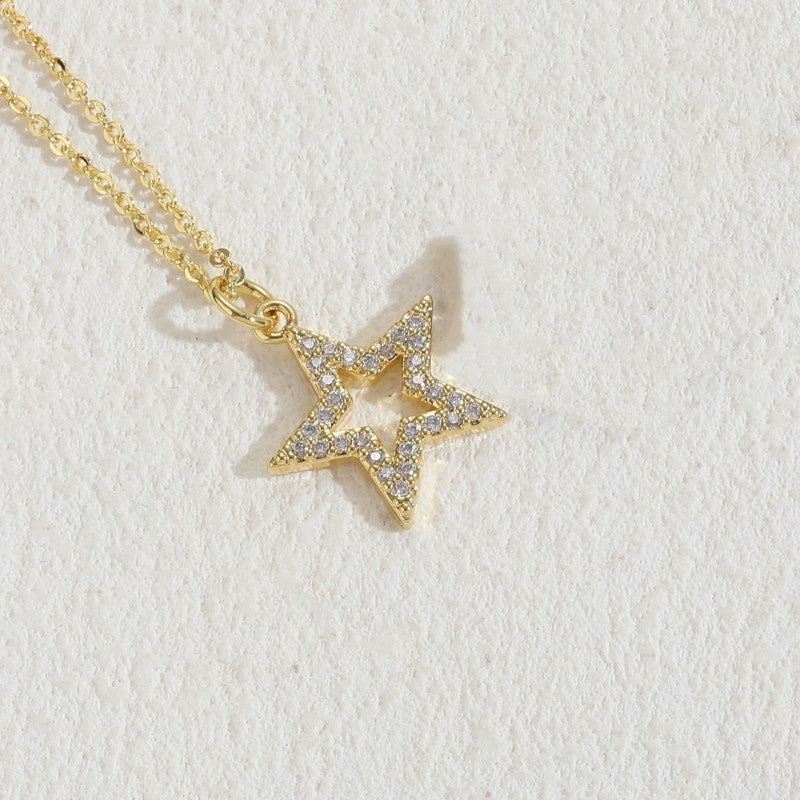 Elegant Sun Star Copper Plating Inlay Zircon 14k Gold Plated Necklace