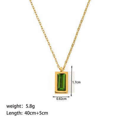 Simple Style Square Stainless Steel 18k Gold Plated Zircon Pendant Necklace In Bulk