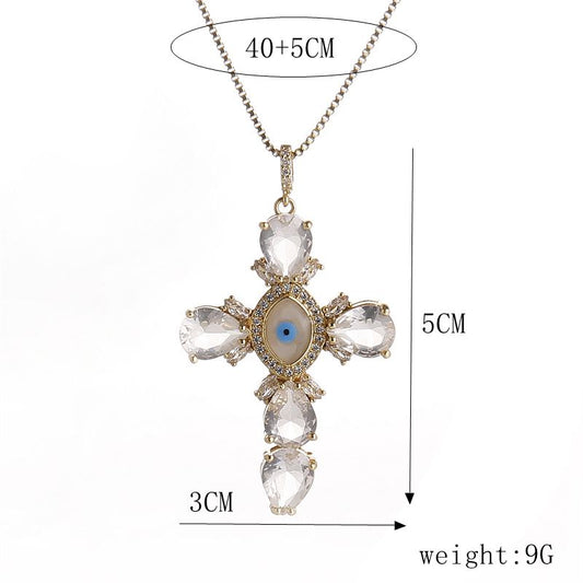 Ig Style Simple Style Cross Devil's Eye Heart Shape Copper Plating Inlay Shell Zircon Gold Plated Pendant Necklace