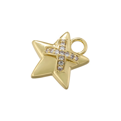 Casual Elegant Sweet Pentagram Heart Shape Butterfly Copper Plating Inlay Zircon 18k Gold Plated Charms