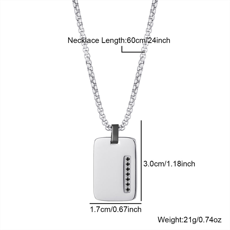 Commute Square Stainless Steel Polishing Inlay Zircon Men'S Pendant Necklace