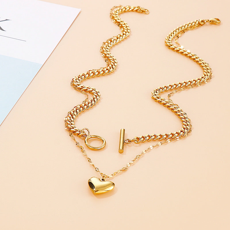 Simple Style Classic Style Heart Shape Stainless Steel 18k Gold Plated Necklace In Bulk