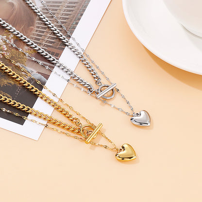 Simple Style Classic Style Heart Shape Stainless Steel 18k Gold Plated Necklace In Bulk