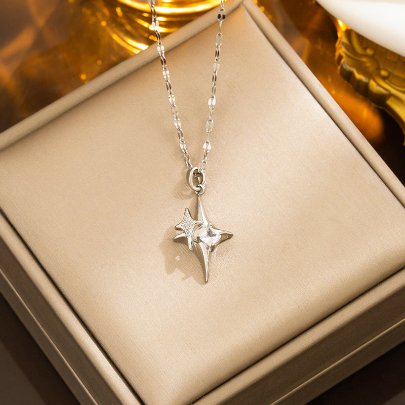 Cute Romantic Star Steel 18k Gold Plated Zircon Pendant Necklace In Bulk