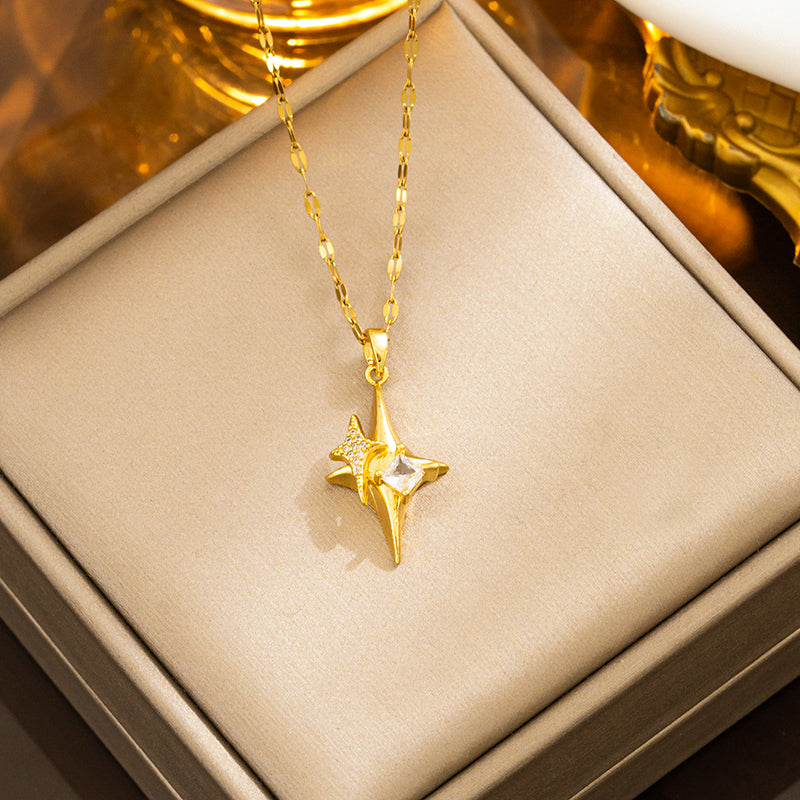 Cute Romantic Star Steel 18k Gold Plated Zircon Pendant Necklace In Bulk