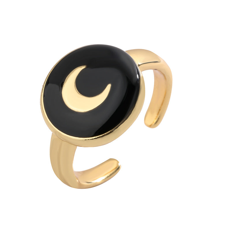 Luxurious Moon Lightning Copper Enamel Plating Gold Plated Open Rings