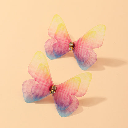 Jewelry Beautiful Three-dimensional Tulle Double Butterfly Earrings Ring Earrings Wholesale Gooddiy