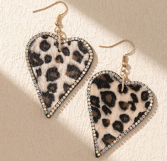 1 Pair Elegant Classic Style Streetwear Leopard Plating Inlay Pu Leather Rhinestones Drop Earrings