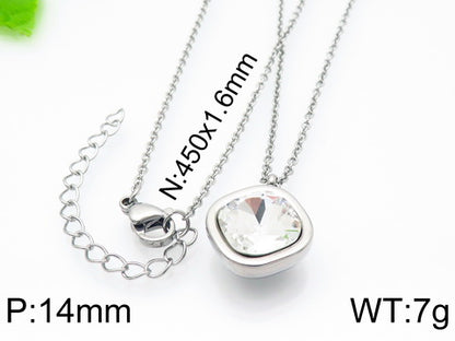 Formal Simple Style Geometric Stainless Steel Inlay Zircon Pendant Necklace