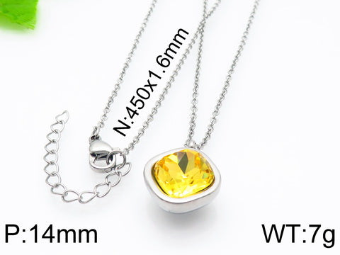 Formal Simple Style Geometric Stainless Steel Inlay Zircon Pendant Necklace