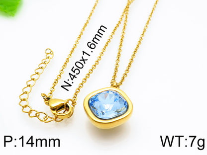 Formal Simple Style Geometric Stainless Steel Inlay Zircon Pendant Necklace