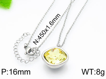 Formal Simple Style Geometric Stainless Steel Inlay Zircon Pendant Necklace