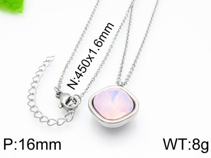 Formal Simple Style Geometric Stainless Steel Inlay Zircon Pendant Necklace