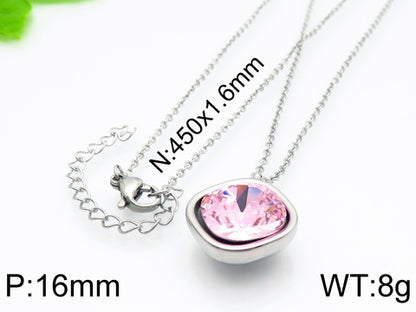 Formal Simple Style Geometric Stainless Steel Inlay Zircon Pendant Necklace