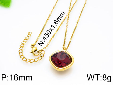 Formal Simple Style Geometric Stainless Steel Inlay Zircon Pendant Necklace