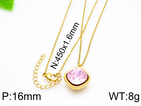 Formal Simple Style Geometric Stainless Steel Inlay Zircon Pendant Necklace