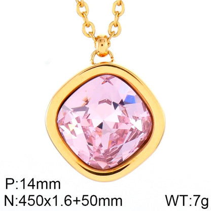 Formal Simple Style Geometric Stainless Steel Inlay Zircon Pendant Necklace