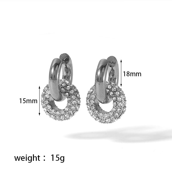 1 Pair Retro Circle Polishing Plating Inlay Stainless Steel Zircon 18k Gold Plated Earrings