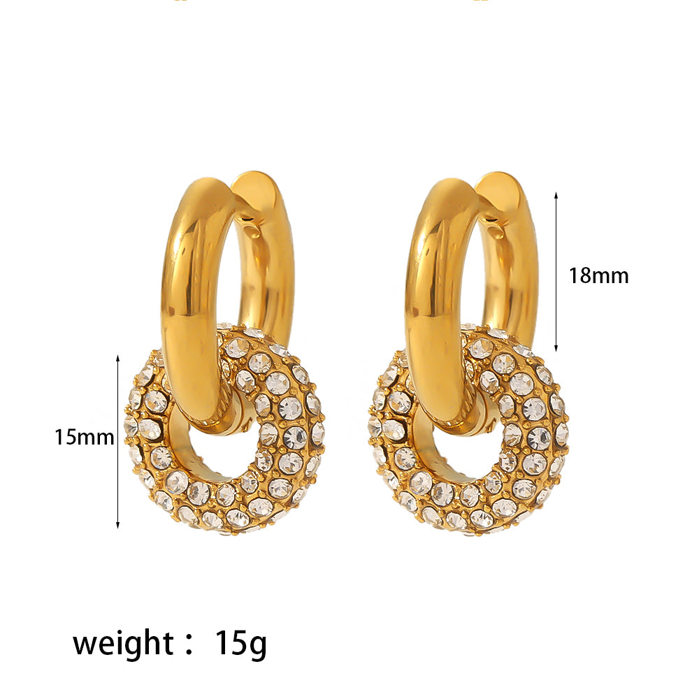 1 Pair Retro Circle Polishing Plating Inlay Stainless Steel Zircon 18k Gold Plated Earrings