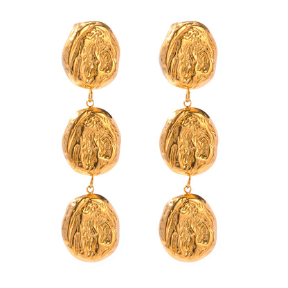 1 Pair Ig Style Solid Color Plating Pleated Stainless Steel 18k Gold Plated Drop Earrings