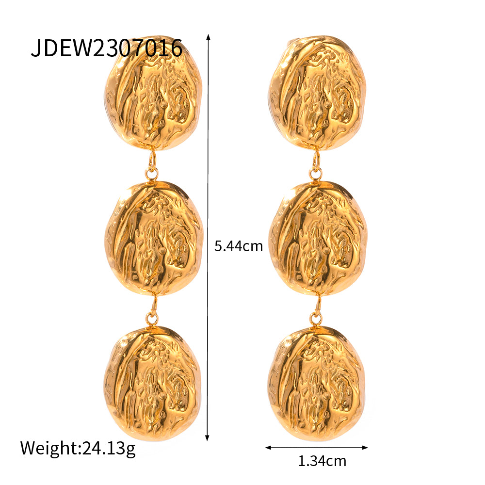 1 Pair Ig Style Solid Color Plating Pleated Stainless Steel 18k Gold Plated Drop Earrings