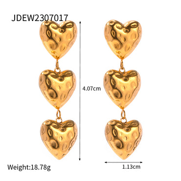 1 Pair Ig Style Heart Shape Plating Pleated Stainless Steel 18k Gold Plated Drop Earrings