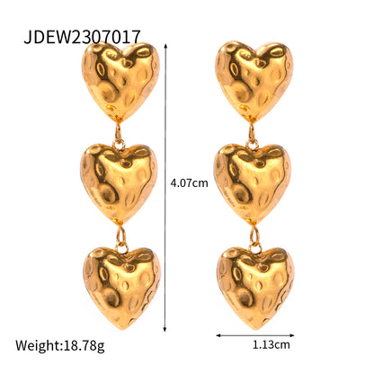 1 Pair Ig Style Heart Shape Plating Pleated Stainless Steel 18k Gold Plated Drop Earrings