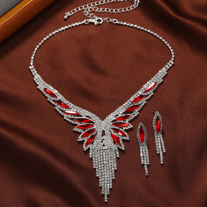 Lady Classic Style Tassel Alloy Inlay Artificial Diamond Women's Earrings Necklace