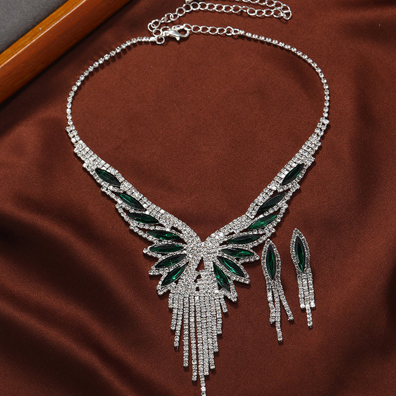 Lady Classic Style Tassel Alloy Inlay Artificial Diamond Women's Earrings Necklace