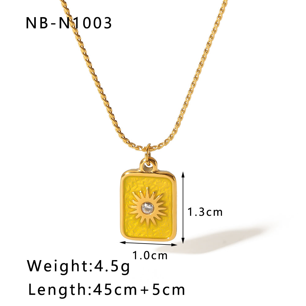 Ig Style Vintage Style Star Stainless Steel Enamel Plating Inlay Rhinestones 18k Gold Plated Pendant Necklace