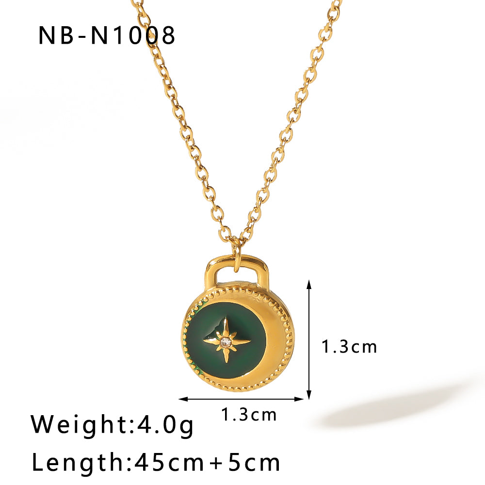 Ig Style Vintage Style Star Stainless Steel Enamel Plating Inlay Rhinestones 18k Gold Plated Pendant Necklace