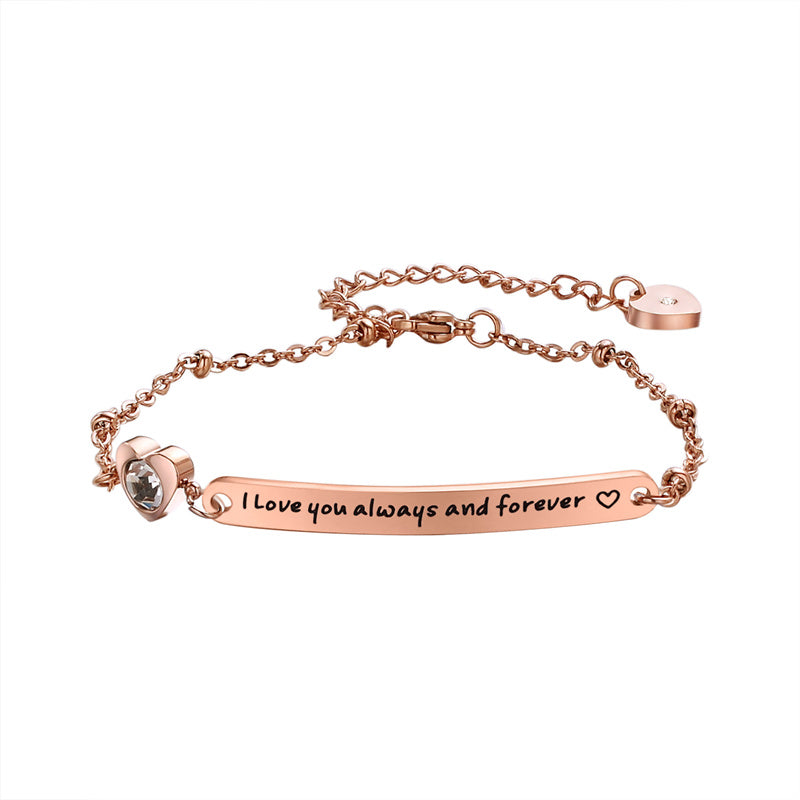 Simple Style Letter Stainless Steel Titanium Steel Polishing Plating Inlay Rose Gold Plated Bangle