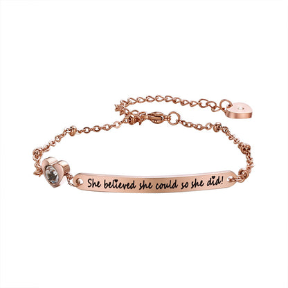 Simple Style Letter Stainless Steel Titanium Steel Polishing Plating Inlay Rose Gold Plated Bangle