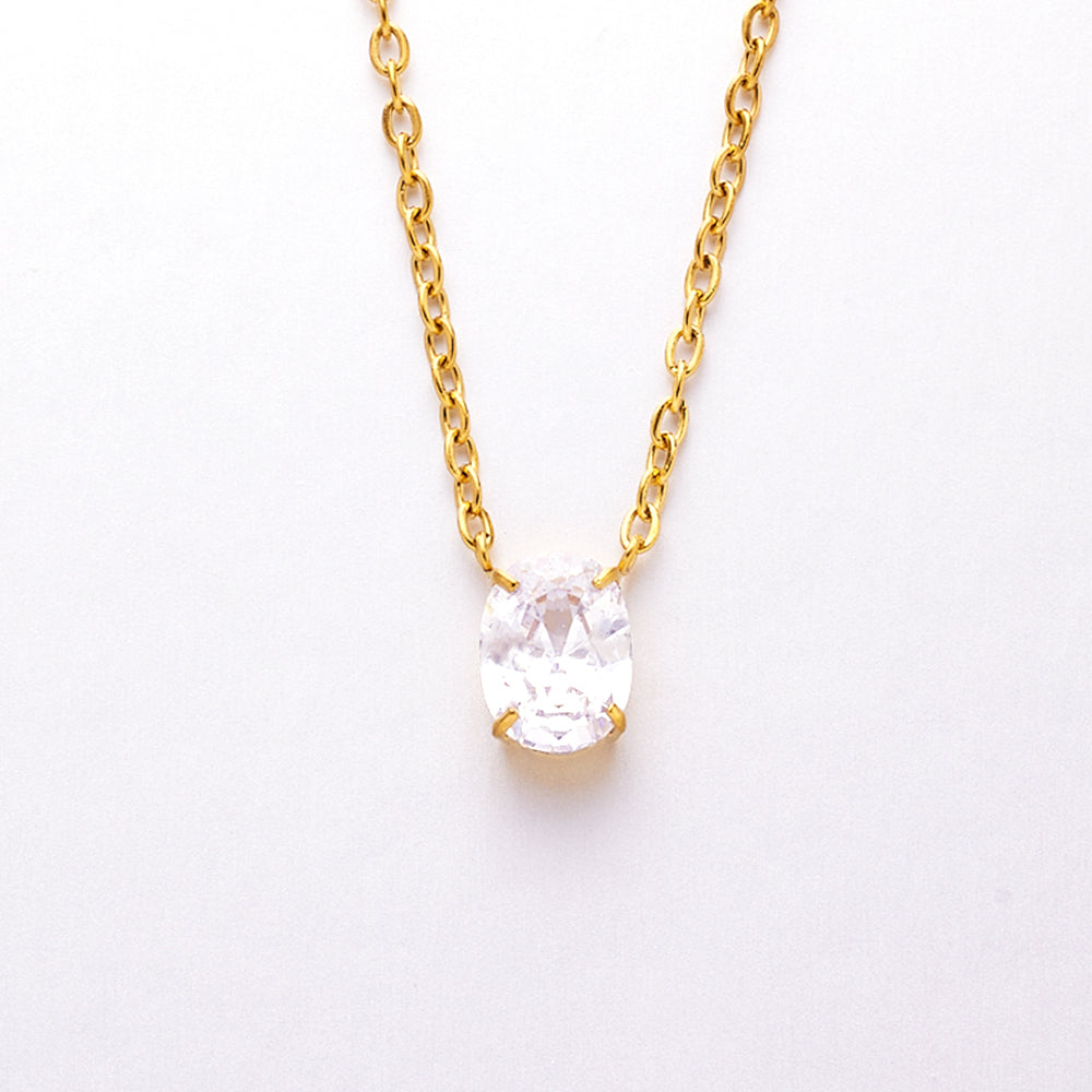 Casual Oval Stainless Steel Zircon Pendant Necklace In Bulk