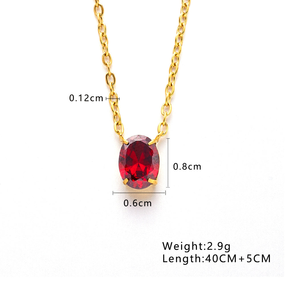 Casual Oval Stainless Steel Zircon Pendant Necklace In Bulk