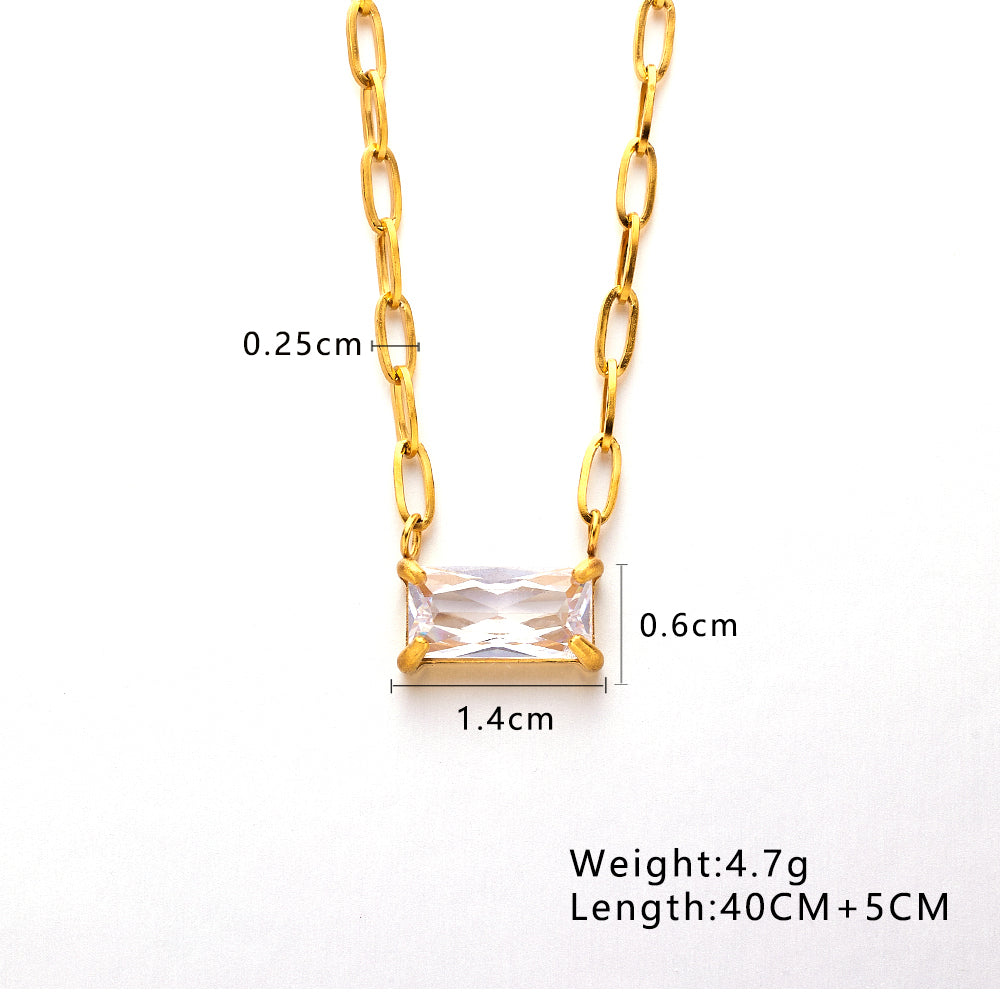 Vacation Rectangle Stainless Steel Titanium Steel Inlay Zircon Gold Plated Pendant Necklace