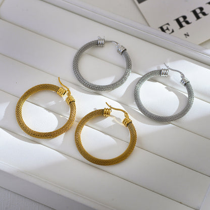 1 Pair Elegant Classic Style Solid Color Plating Stainless Steel 18k Gold Plated Hoop Earrings