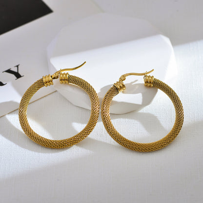 1 Pair Elegant Classic Style Solid Color Plating Stainless Steel 18k Gold Plated Hoop Earrings