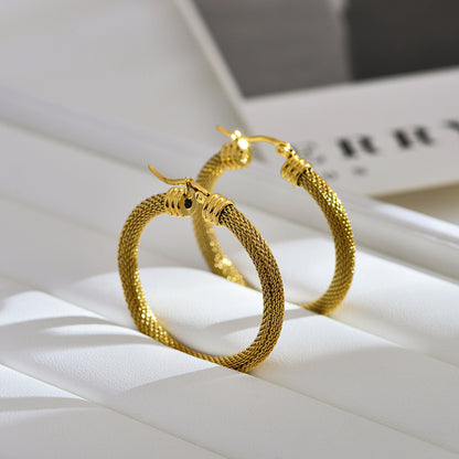 1 Pair Elegant Classic Style Solid Color Plating Stainless Steel 18k Gold Plated Hoop Earrings