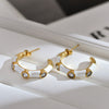 1 Pair Elegant Hawaiian Luxurious C Shape Enamel Inlay Stainless Steel Zircon Ear Studs