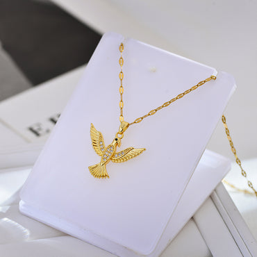 Ig Style Phoenix Titanium Steel Copper Inlay Zircon Pendant Necklace